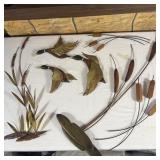 7Pc MCM Wood Brass Flying Mallard Ducks Reeds