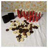 Vintage Game Pieces- Backgammon Chips, Dice,
