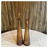 (2) 22" Vintage Amber Glass Wave Genie Bottles