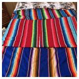 (3) Mexican Serape Throw Blankets & Wolf Blanket