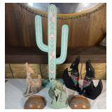 Southwestern Decor- Wood Cactus, Stone Wolf,