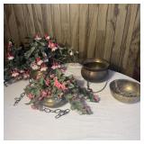 (4) Vintage Brass Hanging Planters Cauldrons