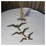 Brass Sailboat & (3) Wall Seagulls Wall
