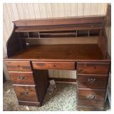 Classic Dark Wood Roll-Top Executive Desk
