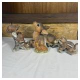(4) Woodland Figurines- Deer, Racoons, Squirrel