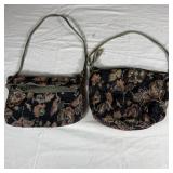 (2) Black Floral Tapestry Shoulder Bags