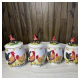 (4) Vintage Rooster Ceramic Canisters
