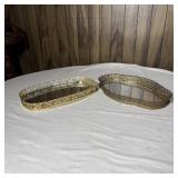 (2) Vintage Ornate Gold Tone Metal Filigree Mirror