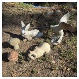 (5) Garden Figures- Mushrooms, Bunny, Cat, Dove