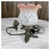 Vintage Cherub Accent Lamp Brass Base Frosted