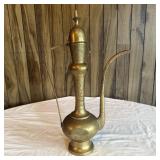 18" Vintage Brass Ewer Pitcher with Etched Floral