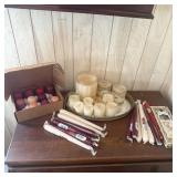 Assorted Candles & Vintage Ornate Gold Tone