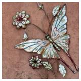 29x28 Metal Butterfly with Flowers Outdoor Wall
