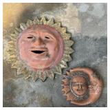 (2) Terra-Cotta Sun/Moon Face Wall Plaques