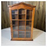 Vintage Wood Wall Curio Cabinet Glass Door