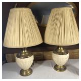 (2) Vintage Ivory & Brass Table Lamps