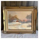 18x15 Vintage Winter Landscape Oil Painting