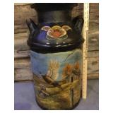 MILK CAN W/PAINTED FALL PHEASANT THEME