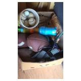 Footballs, kids baseball gloves, baseballs, and