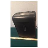 PAPER SHREDDER, ROLLING PLASTIC BIN & CLOCK