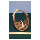 WOVEN BASKET W/ANTLER HANDLE & CONE COASTERS