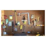 RACHETS LEVEL, SQUARES, PIPE WRENCH & MISC. TOOLS