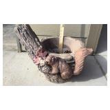 CLAY SQUIRREL PLANT POT & WIRE ROOSTER