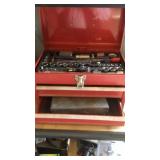 SMALL TOOL BOX,  SOCKETS & WRENCHES
