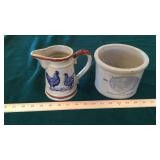 CREAMER CUP, CROCK, PAINTED PLATE & ANGEL