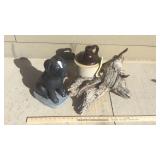 CROCK JUG, MORTAR PUPP & WOOD