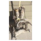 WIRE BASKET & WOODEN YARD DECOR