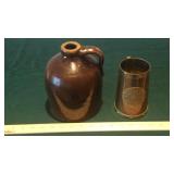 CROCK JUG & COPPER/BRASS AZTEC/MAYAN CUP