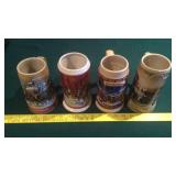 (4) Budweiser and Miller beer steins