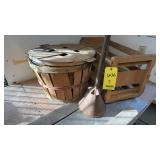 3-LAUNDRY STOMPER, WOOD CRTAE & APPLE BASKETS