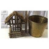 DECORATIVE BIRD HOUSE, METAL CAN & FLOWERS DECORATIVE BIRD HOUSE, METAL CAN & FLOWERS