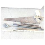 (5) HAND SAW, BALL JOINT BAR, TIRE BAR & MORE (5) HAND SAW, BALL JOINT BAR, TIRE BAR & MORE