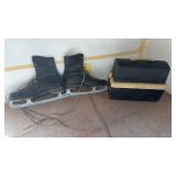OLD LEATHER ICE SKATES & LUNCH BOX