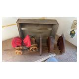 WOOD WAGON LAMP, MAGAZINE RACK & WOOD BOX