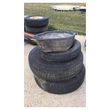 (3) TIRES W/ RIMS & OIL PAN