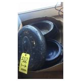 PORCELAIN ENAMEL ROASTING PANS, BREADBOX & MISC.