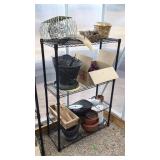 COAL BUCKET, SCALE, POTS, METAL SHELF & MISC