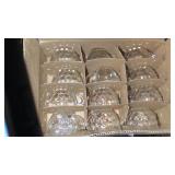 GLASS CUPS, CANDLE STICKS, LAMP & MISC.