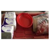 Beverage napkins, shot glasses, and food baskets