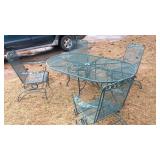 PATIO TABLE & SIX CHAIRS W/ UNBRELLA