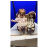 HMF 1983 DOLL & BEULAH PORCCELAIN DOLLS W/ BENCH