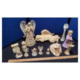 CERAMIC ANGELS, AVON CANDLE HOLDERS & MISC DECOR