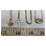 (4) CROSS, HEART, FLOWER & 14KT GF CHAIN