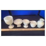 MILK GLASS COMPOTE & VASES