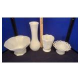 MILK GLASS VASES & BOWLS
