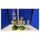 (2) GREEN KEROSENE LAMPS (ALADDIN & QUEEN ANN 2)